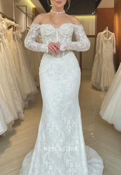 Off-the-Shoulder Lace Mermaid Wedding Dress