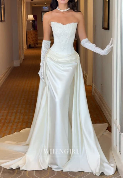 Embroidered Corset Wedding Dress with Draped Skirt