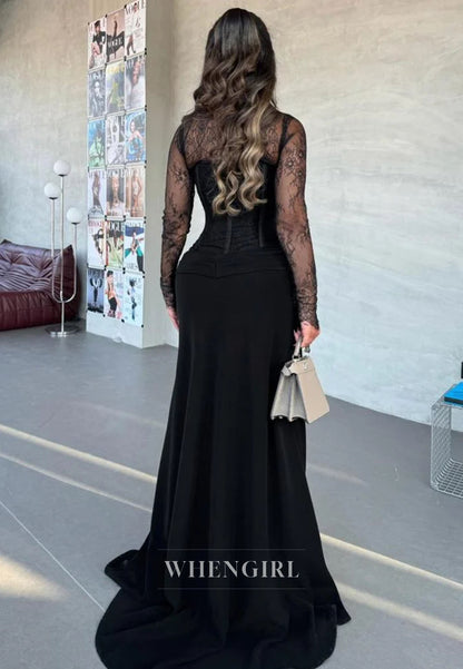 Corset Lace Long Sleeve Floor-Length Evening Gown