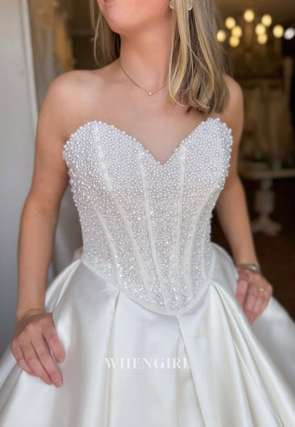 Pearl Corset Strapless Ball Gown Wedding Dress