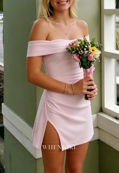 Off Shoulder Bodycon Mini Dress with Side Slit