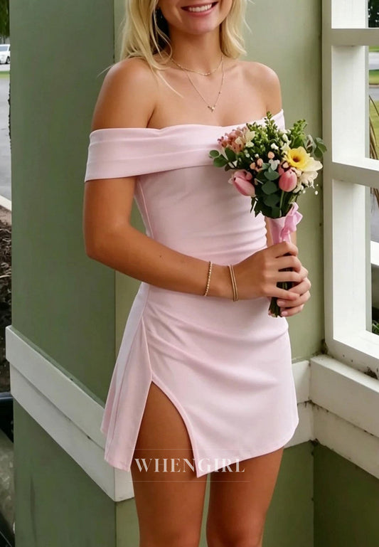 Off Shoulder Bodycon Mini Dress with Side Slit