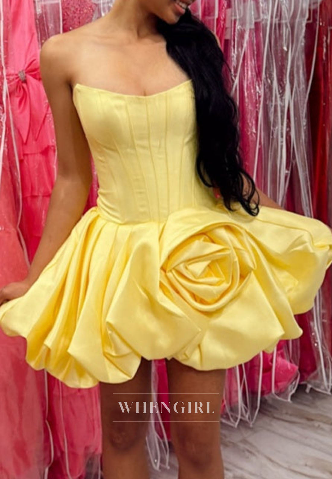 Strapless Corset Mini Dress with Rosette Bubble Skirt