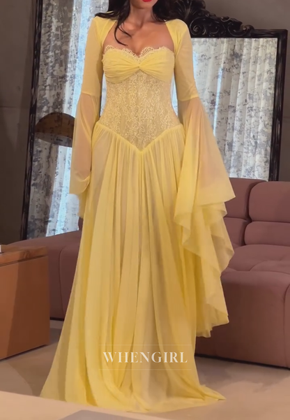 Romantic Sweetheart Corset Gown with Bell Sleeves