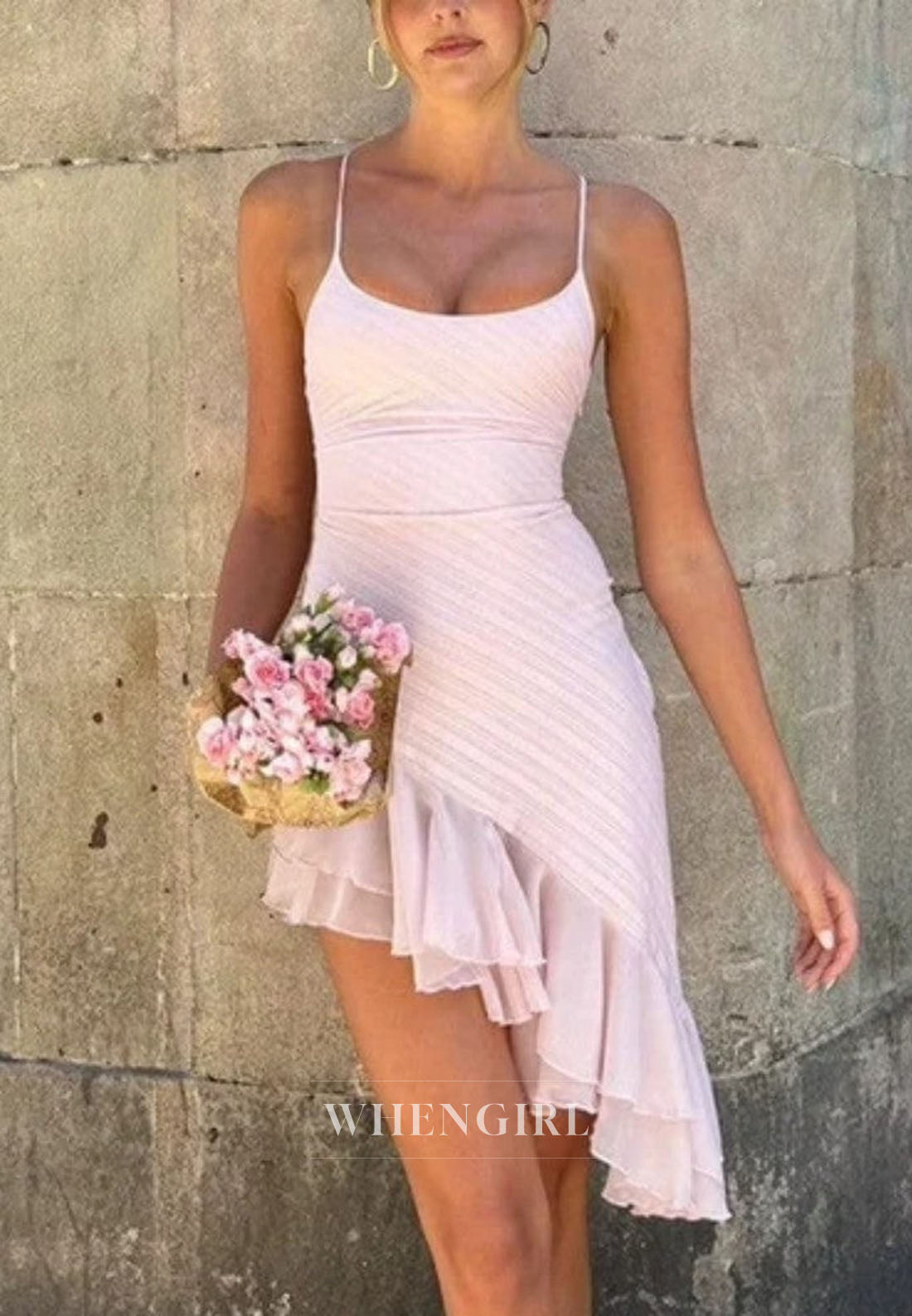 Ruffled Tiered High-Low Mini Dress with Scoop Neckline