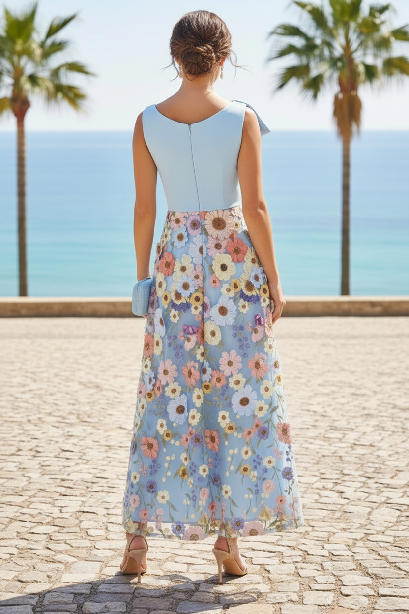 Asymmetrical One-Shoulder 3D Floral A-Line Maxi Dress