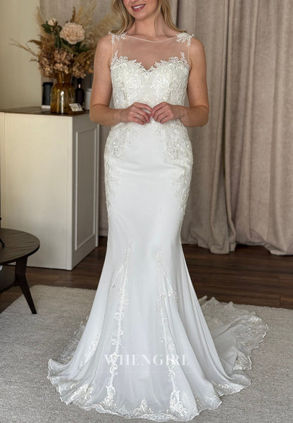 Lace Applique Illusion Mermaid Wedding Dress