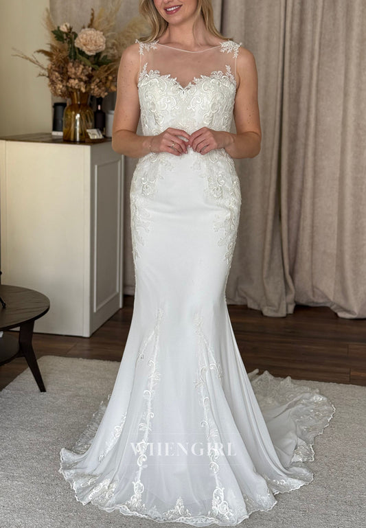 Lace Applique Illusion Mermaid Wedding Dress