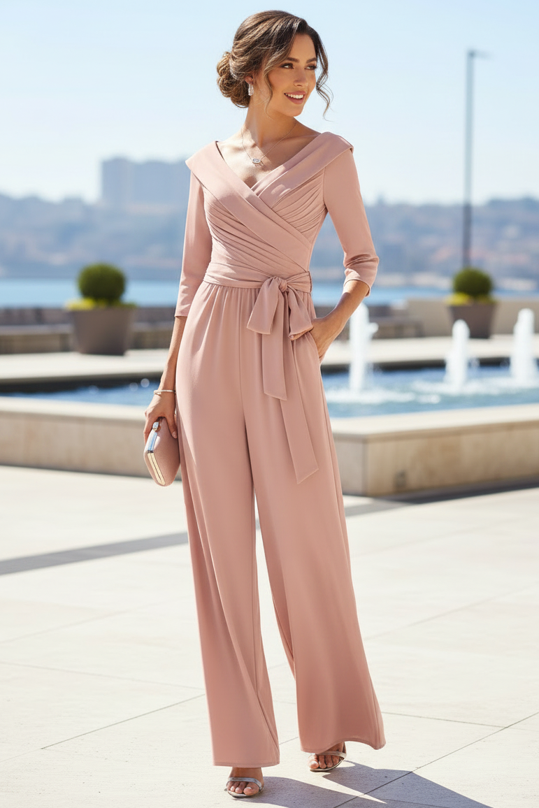 Off-the-Shoulder Wide-Leg Evening Jumpsuit