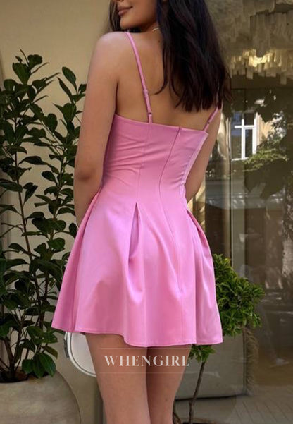 Spaghetti Strap Pleated Fit and Flare Mini Dress