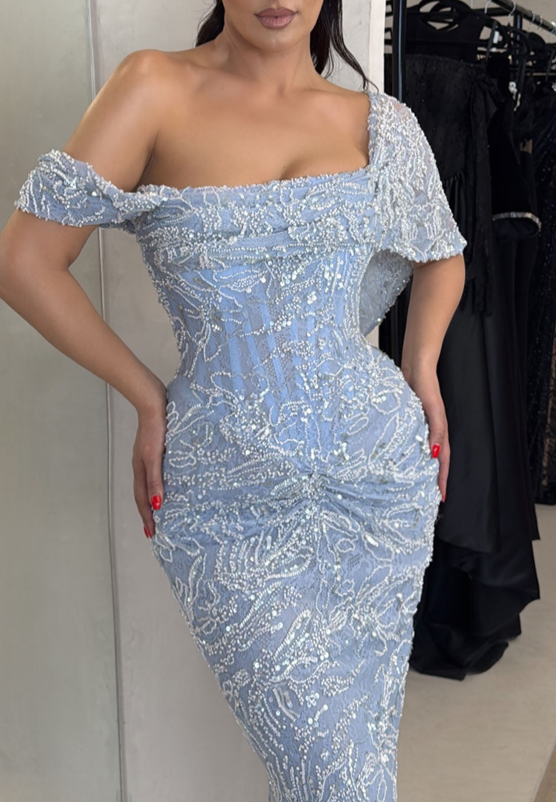 Asymmetrical Beaded Corset Mermaid Formal Gown