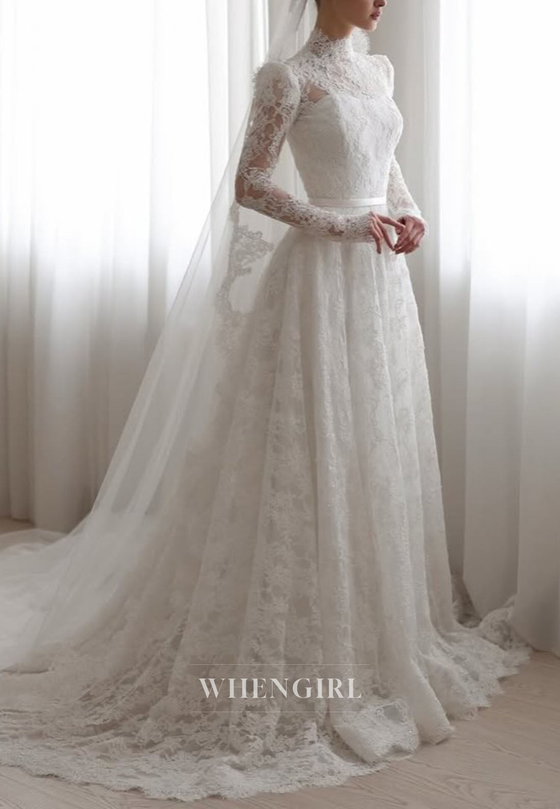 High Neck Lace A-Line Wedding Dress