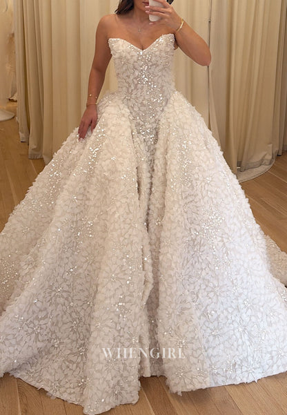 Strapless 3D Floral Sequin Ball Gown Wedding Dress