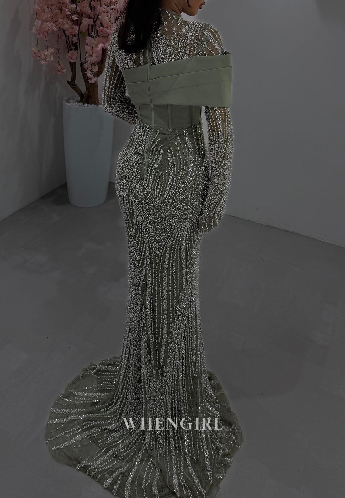 Beaded Illusion Gown with Corset & Overskirt