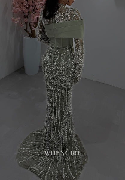 Beaded Illusion Gown with Corset & Overskirt