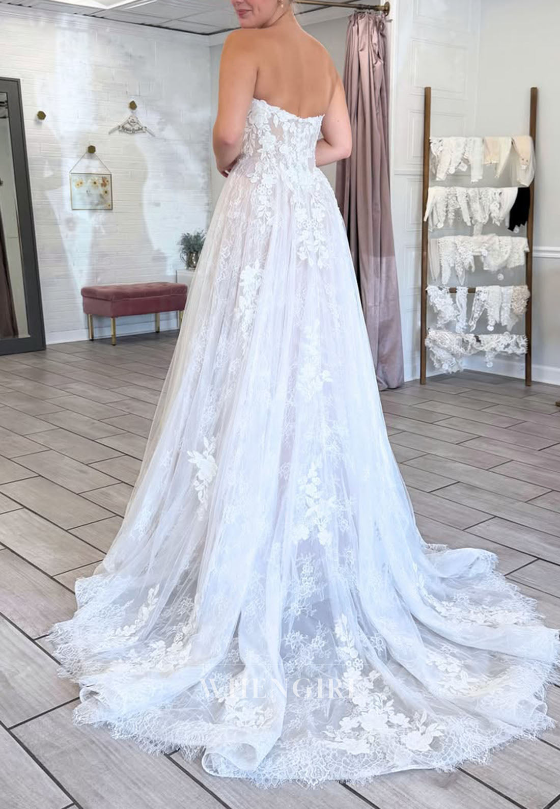 Strapless Lace A-Line Wedding Dress with Train