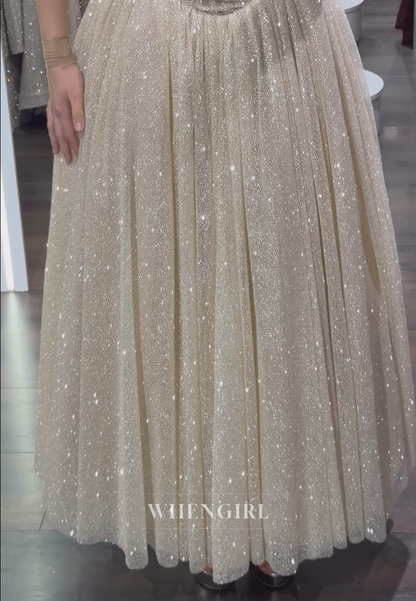 Glitter Off-the-Shoulder Basquew-Waist Ball Gown