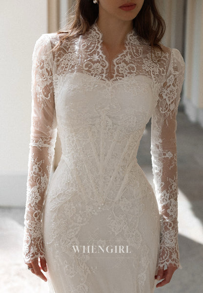 Lace Long Sleeve Sheath Wedding Dress