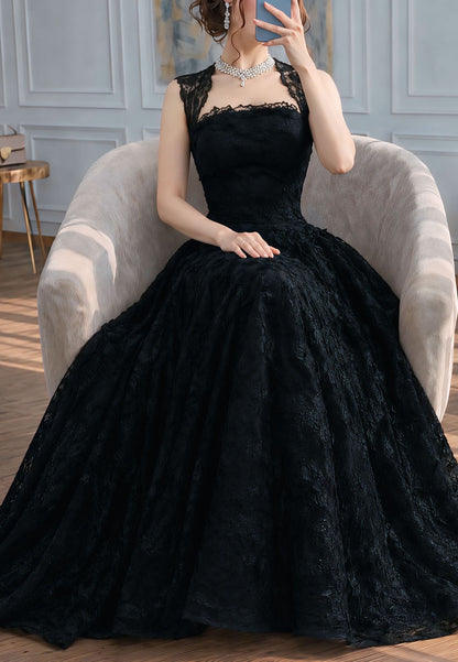 Lace A-Line Evening Gown with Scalloped Neckline