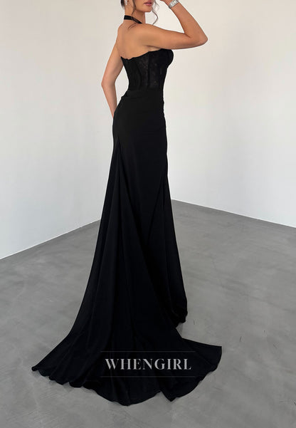 Corset Halter Evening Gown with Train