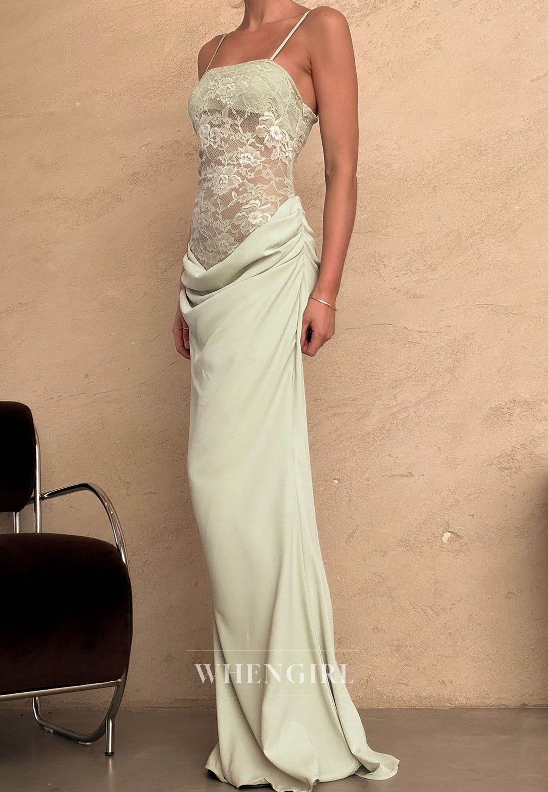 Lace Bodice Draped Maxi Dress
