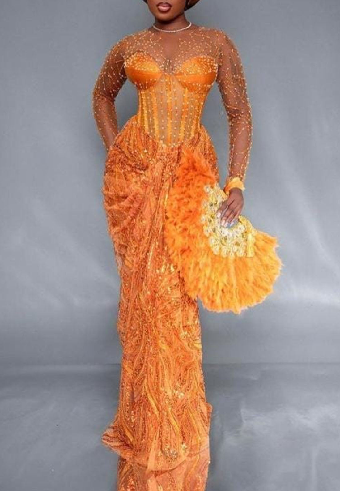 Corset Evening Gown with Illusion Neckline