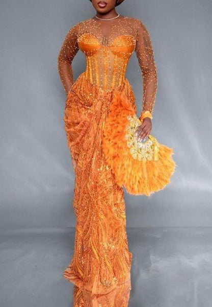 Corset Evening Gown with Illusion Neckline