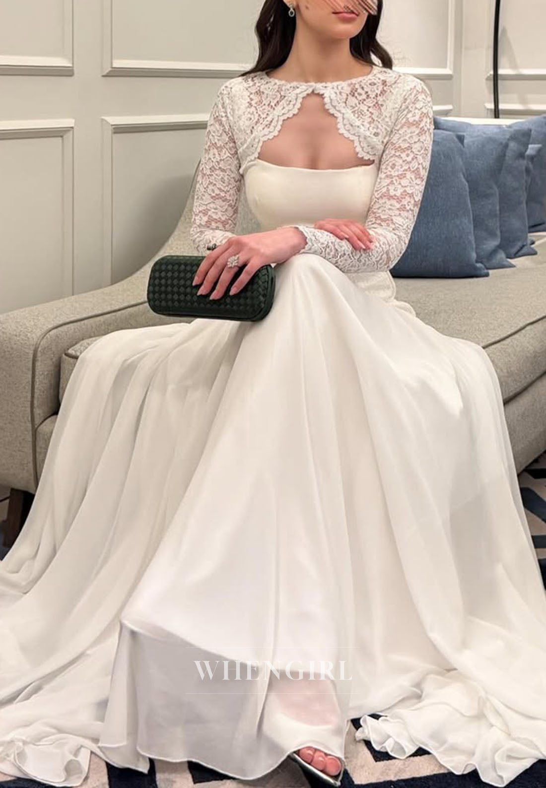 Lace Bodice Chiffon A-Line Floor-Length Gown