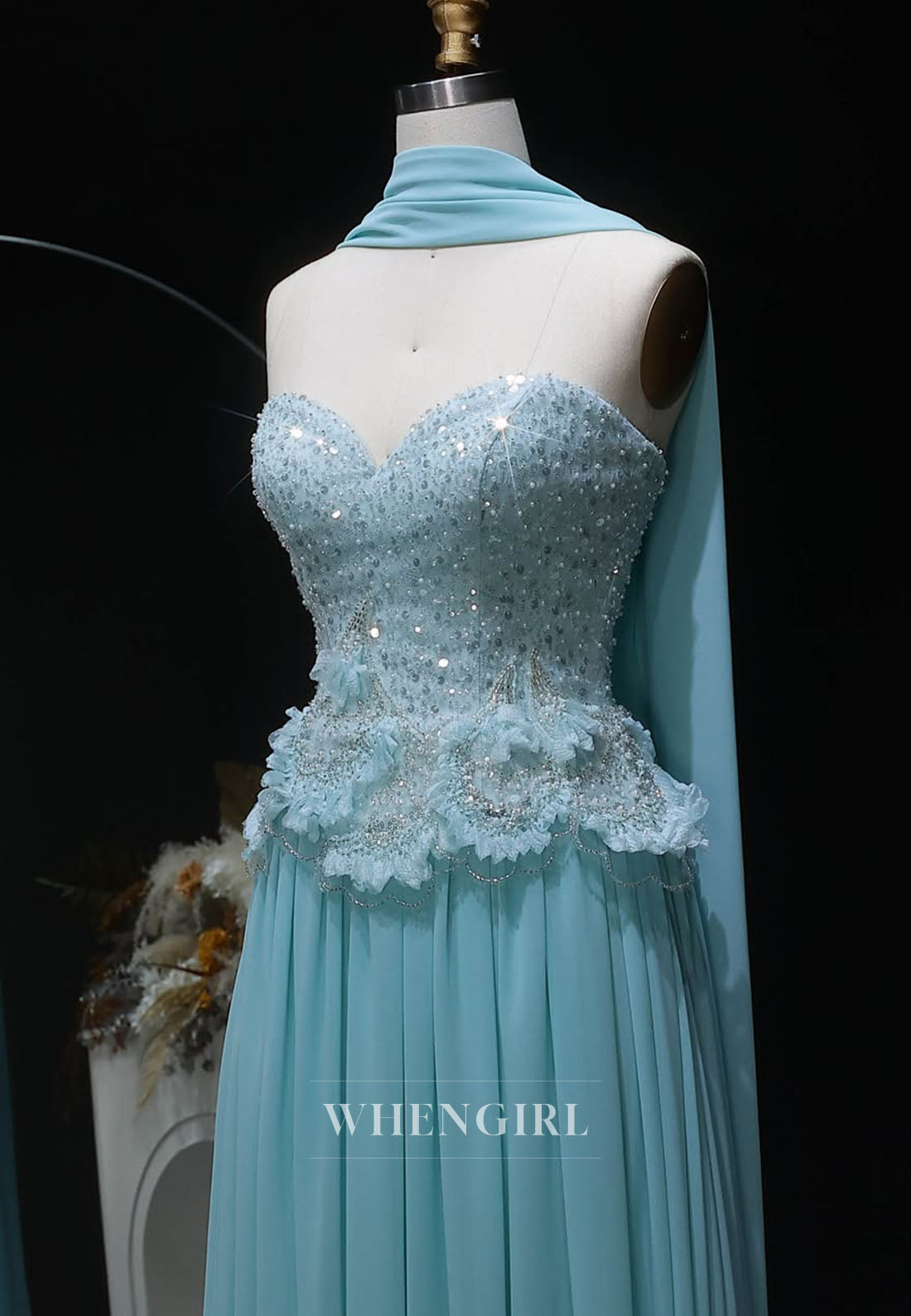 Beaded Sweetheart Chiffon Gown with Cape Back