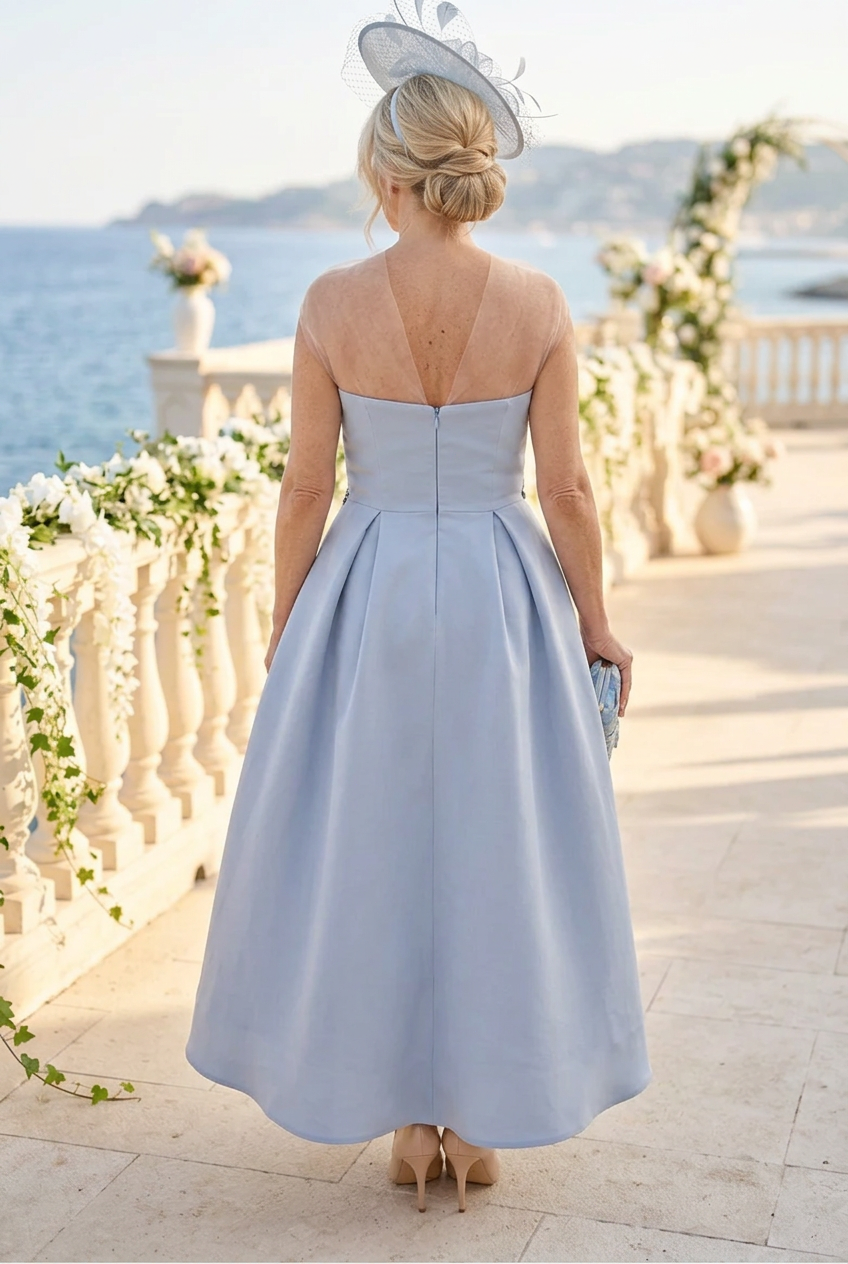 Floral Applique High-Low Gown with Sheer Wrap