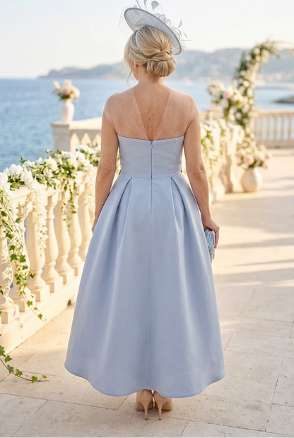 Floral Applique High-Low Gown with Sheer Wrap