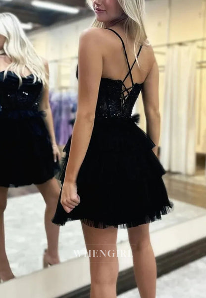 Sequin Corset Tiered Tulle Mini Homecoming Dress