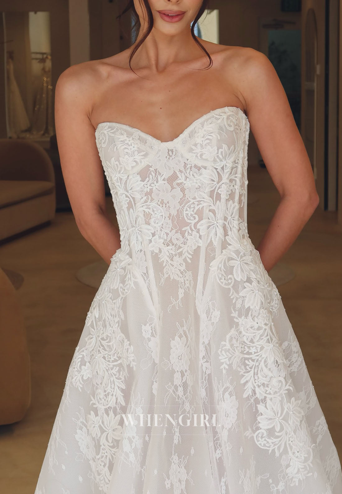 Strapless Lace A-Line Wedding Dress with Corset