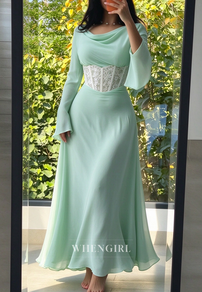 Cowl Neck Maxi Dress with Lace Corset Waist