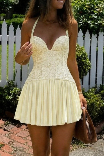 Sweetheart Corset Mini Dress with Pleated Satin Skirt