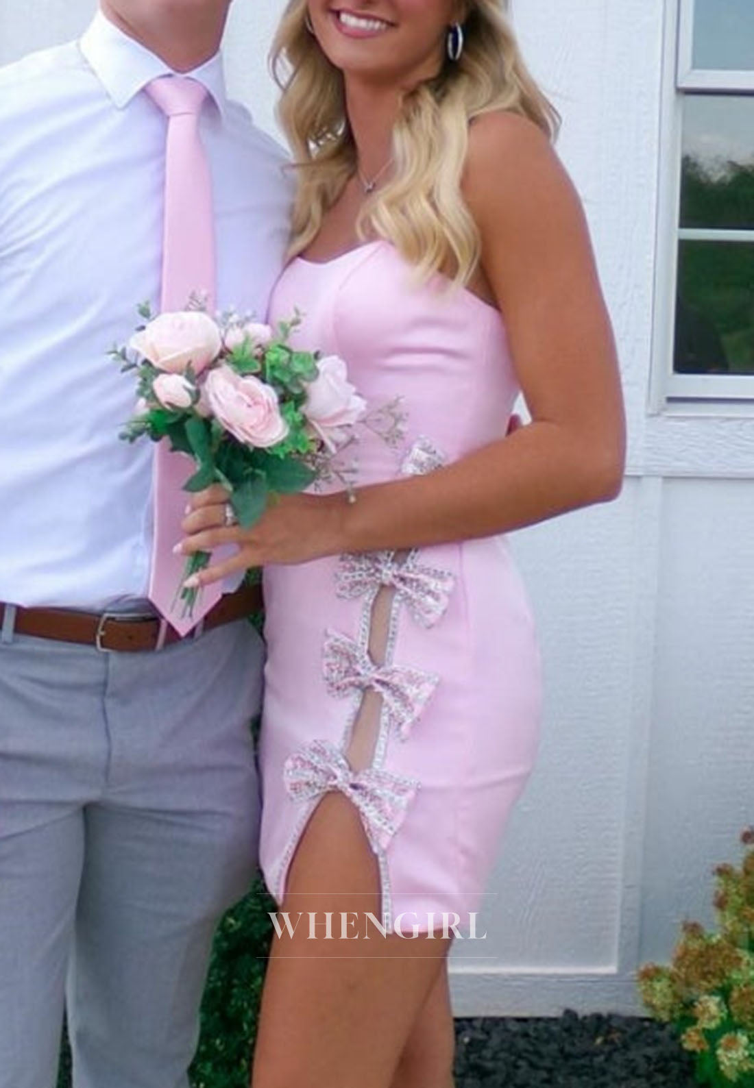 Strapless Bodycon Mini Dress with Crystal Bow Cutout Front