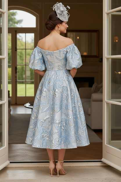 Off-Shoulder Jacquard A-Line Midi Dress