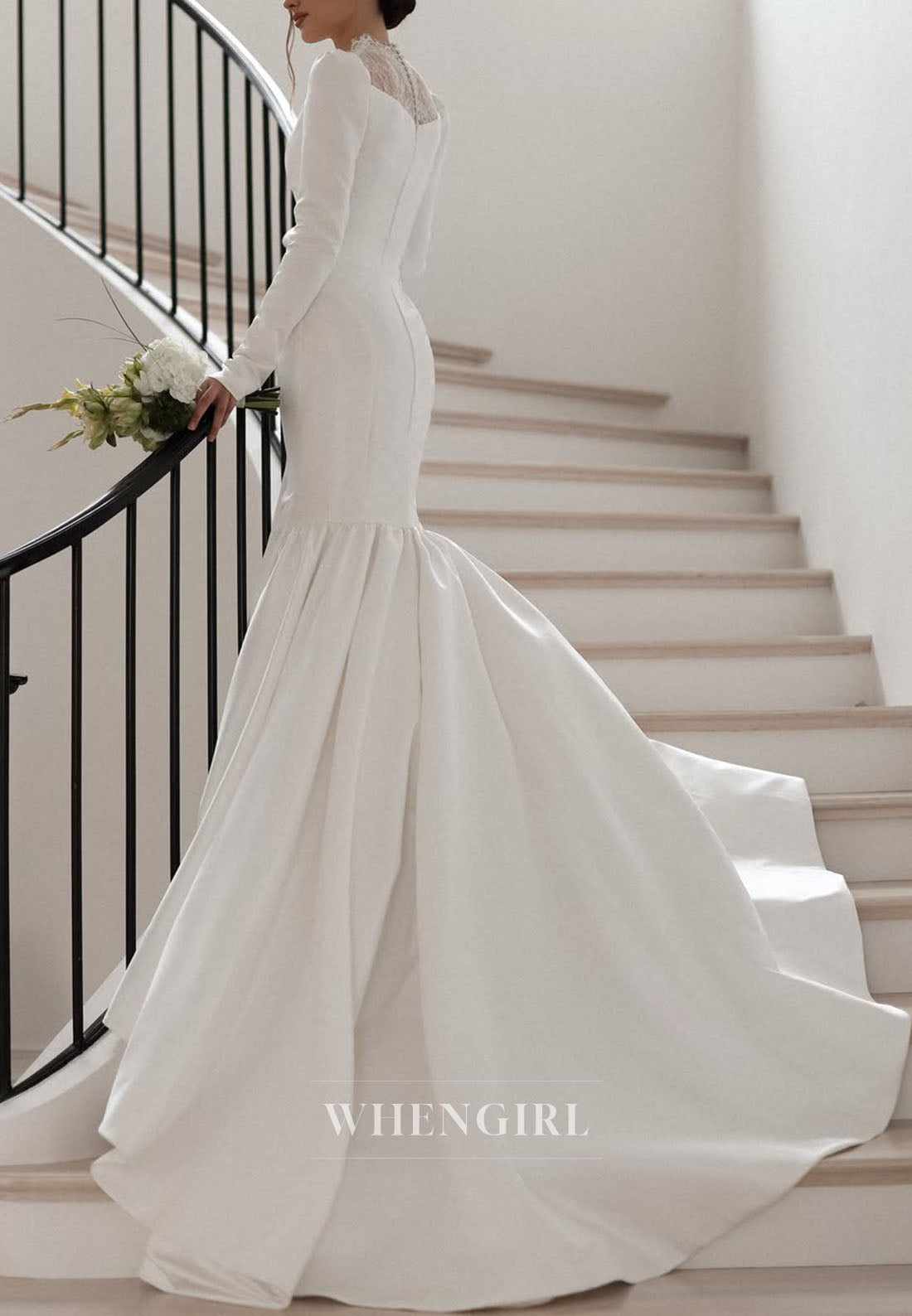 Mermaid Wedding Dress with Lace Illusion Neck