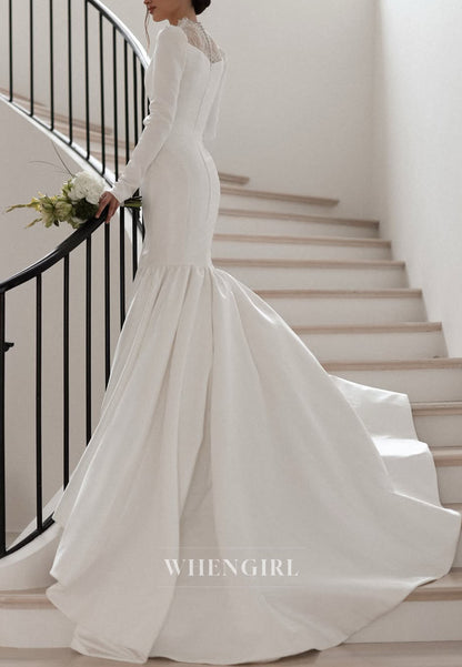 Mermaid Wedding Dress with Lace Illusion Neck