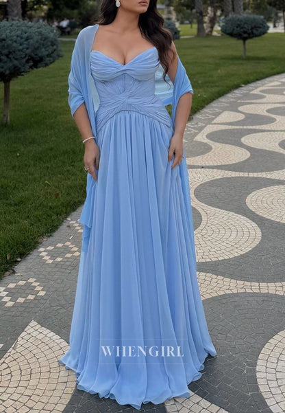 Strapless Sweetheart Pleated Corset Chiffon Gown