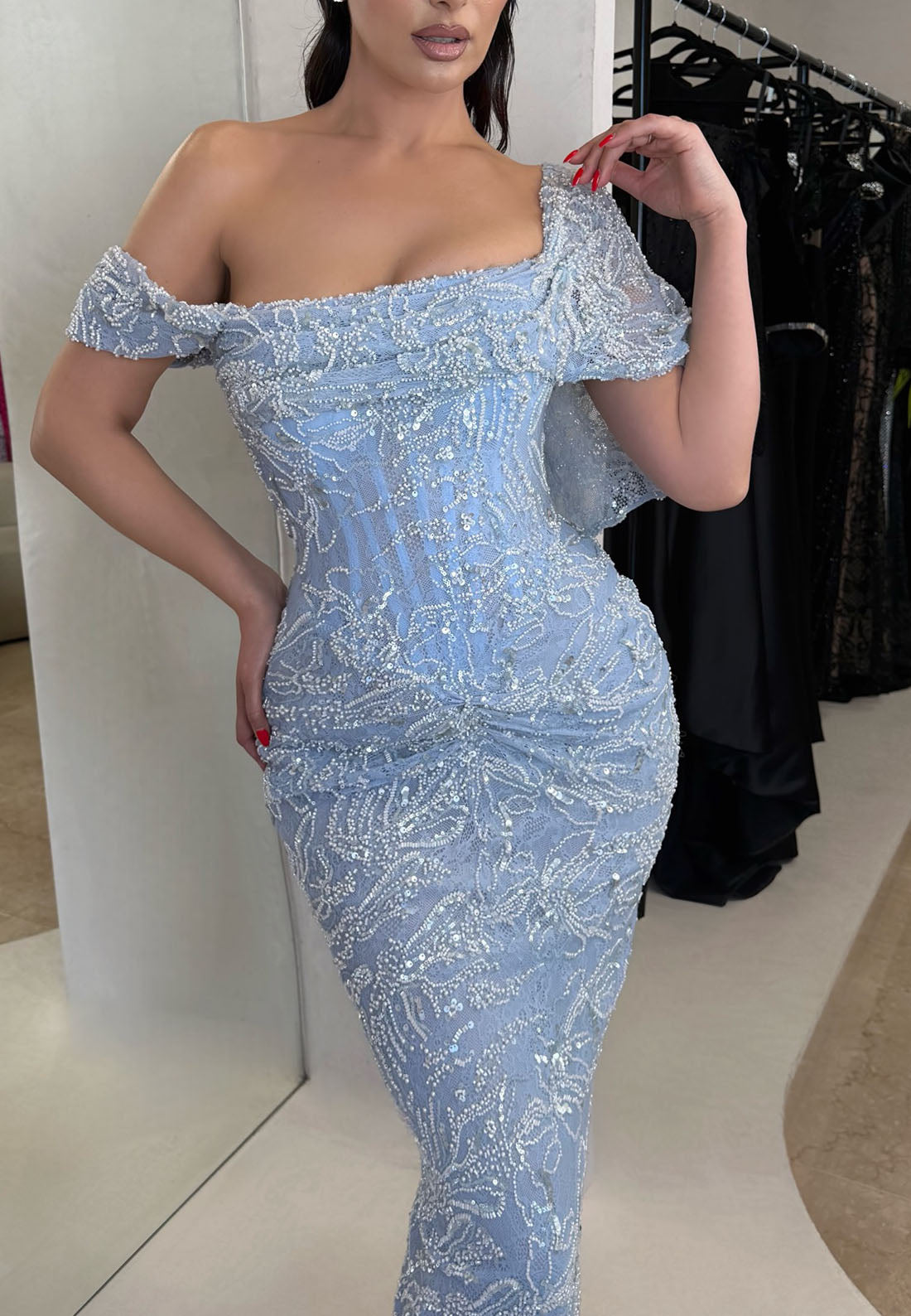 Asymmetrical Beaded Corset Mermaid Formal Gown