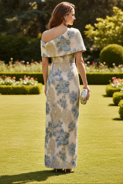 One-Shoulder Metallic Jacquard Column Gown