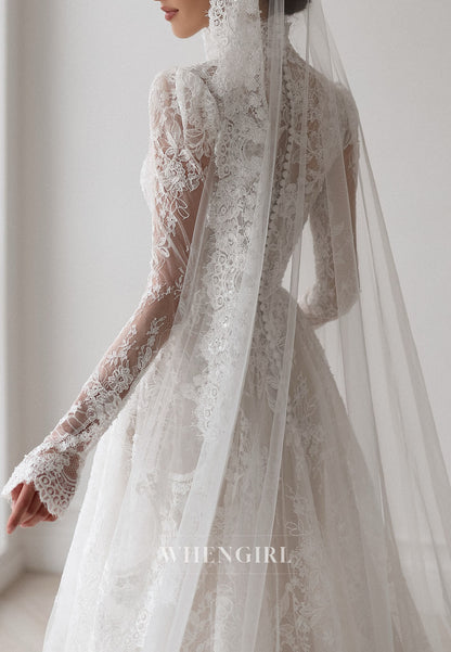 High Neck Lace Wedding Dress with Long Sleeves