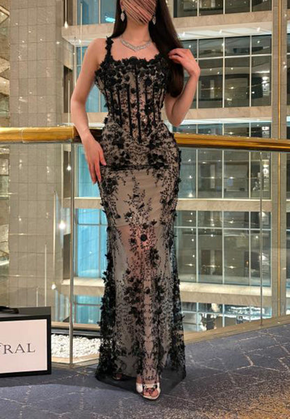 3D Floral Lace Corset Floor-Length Gown