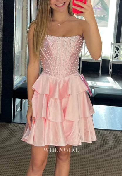 Strapless Corset Homecoming Dress with Tiered Ruffle Skirt