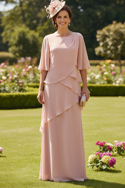 Tiered Chiffon Maxi Dress with Flutter Sleeves