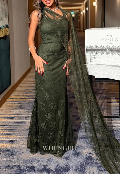Lace Mermaid Evening Gown with One-Shoulder Drape