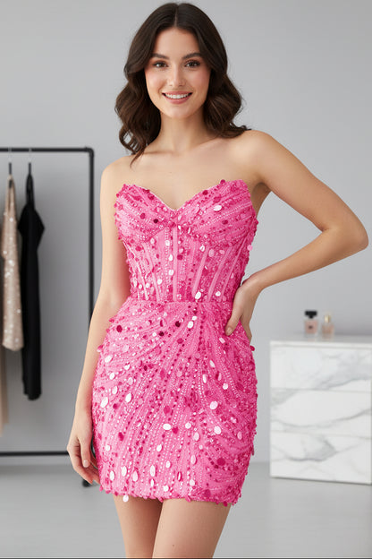 Strapless Sequin Mini Dress with Sweetheart Neckline