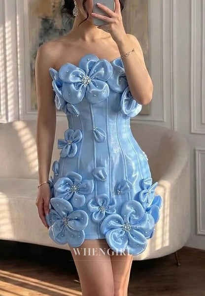 Strapless 3D Floral Mini Dress with Corset Boning