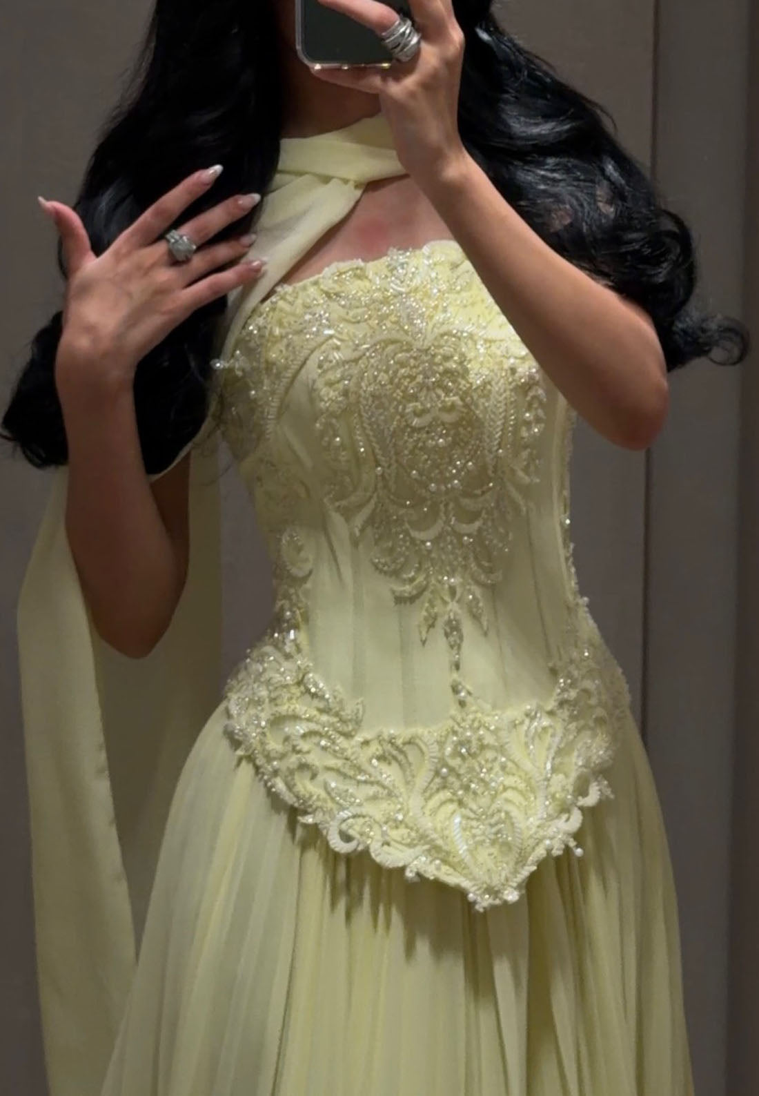 Embroidered Corset Gown with Draped Cape